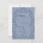 Dusty Blue Ornate Arch Botanical Wedding Reply RSVP Kaartje (Achterkant)