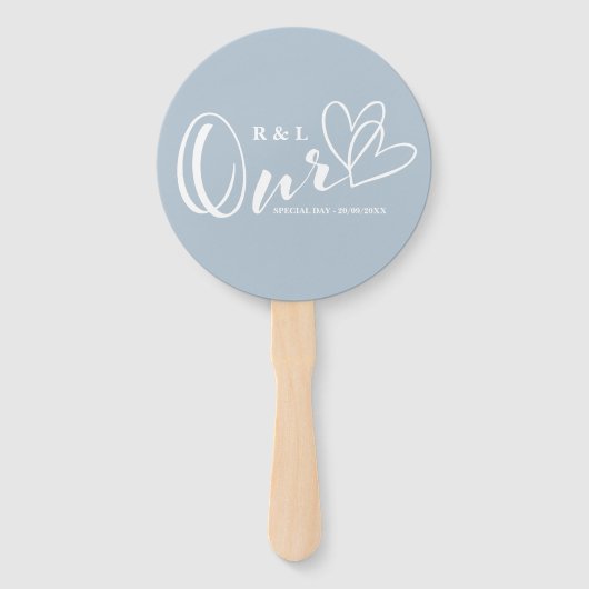 Dusty Blue Our Hearts Wedding / Jubileum Handwaaier (Achterkant)