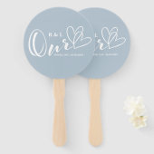 Dusty Blue Our Hearts Wedding / Jubileum Handwaaier (Voorkant en achterkant)