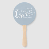 Dusty Blue Our Hearts Wedding / Jubileum Handwaaier (Voorkant)