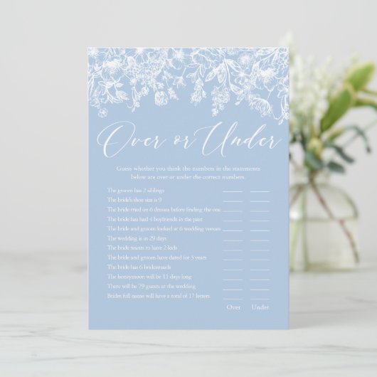 Dusty Blue Over of Onder Vrijgezellenfeest spel Kaart (Staand voorkant)