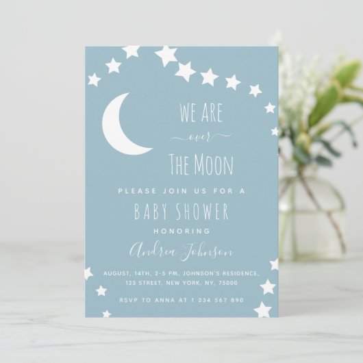 Dusty Blue Over the Moon and Stars Dreamweaver Cre Kaart (Staand voorkant)