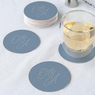 Dusty Blue Overmaats tekenmonogram Ronde Kartonnen Onderzetter