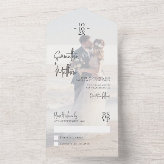 Dusty Blue Paar Foto bruiloft Jubileum All In One Uitnodiging (Binnen)