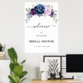 Dusty Blue Paars Blooms Vrijgezellenfeest Welkom P Poster (Thuiskantoor)