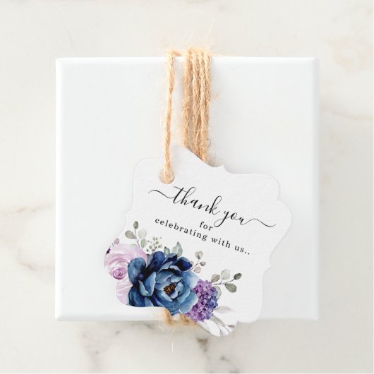 Dusty Blue Paars Blooms Weddenschap Bedankt Bedankjes Labels (In situ)