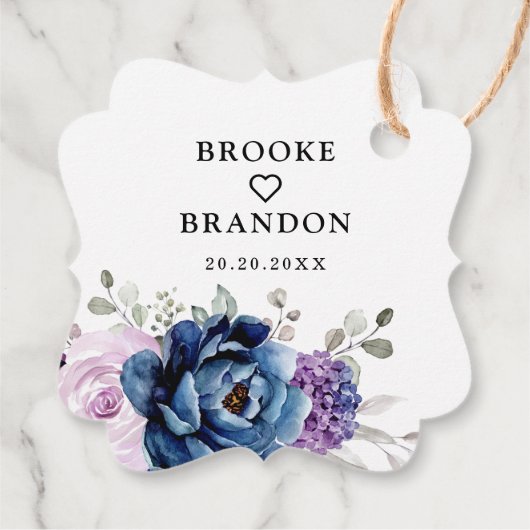 Dusty Blue Paars Blooms Weddenschap Bedankt Bedankjes Labels