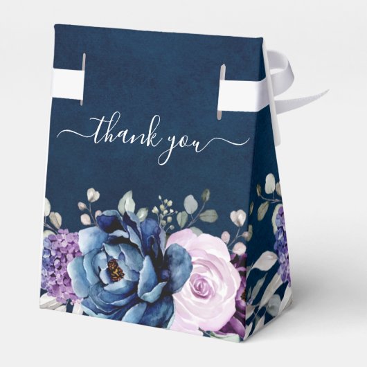 Dusty Blue Paars Blooms Weddenschap Hartelijk dank Bedankdoosjes (Achterkant)