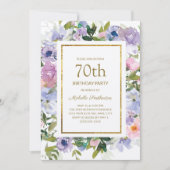 Dusty Blue Paars Floral Gold 70th Birthday Kaart (Voorkant)