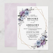Dusty Blue Paars Gold Geometric Wedding Kaart (Voorkant / Achterkant)