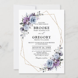 Dusty Blue Paars Gold Geometric Wedding Kaart