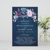 Dusty Blue Paars Lila Blooms Weddenschap Programme (Staand voorkant)