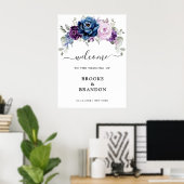 Dusty Blue Paars Lila Blooms Weddenschap Welkom Poster (Thuiskantoor)