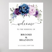 Dusty Blue Paars Lila Blooms Weddenschap Welkom Poster (Voorkant)