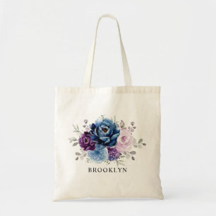 Dusty Blue Paars Navy Lila Bloom Bridesmaid gift Tote Bag