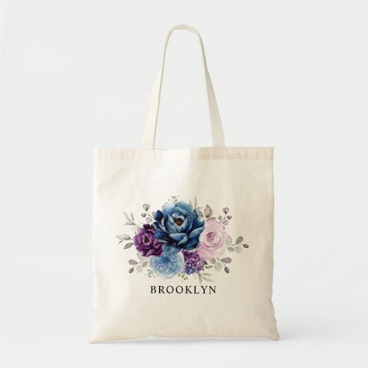 Dusty Blue Paars Navy Lila Bloom Bridesmaid gift Tote Bag (Voorkant)