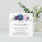 Dusty Blue Paars Navy Lila Bloom Brunch & Bubble Kaart (Staand voorkant)