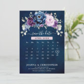 Dusty Blue Paars Navy Lila Blooms Calendar Save Save The Date (Staand voorkant)