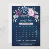Dusty Blue Paars Navy Lila Blooms Calendar Save Save The Date (Voorkant)