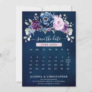 Dusty Blue Paars Navy Lila Blooms Calendar Save Save The Date