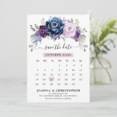 Dusty Blue Paars Navy Lila Blooms Calendar Save The Date (Staand voorkant)