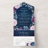 Dusty Blue Paars Navy Lila Blooms die allemaal in  All In One Uitnodiging (Binnen)