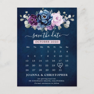 Dusty Blue Paars Navy Lila Blooms Save the Date Briefkaart
