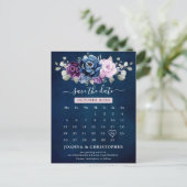 Dusty Blue Paars Navy Lila Blooms Save the Date Briefkaart (Staand voorkant)