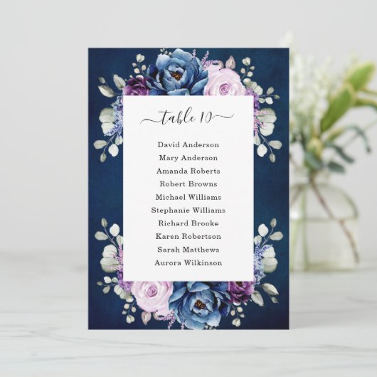 Dusty Blue Paars Navy Lila Blooms Seatrix Kaart (Staand voorkant)