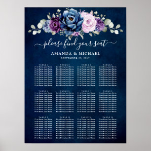 Dusty Blue Paars Navy Lila Blooms Seatrix Poster