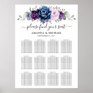 Dusty Blue Paars Navy Lila Blooms Seatrix Poster
