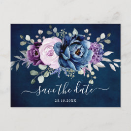 Dusty Blue Paars Navy Lila Blooms Sla de datum op Briefkaart