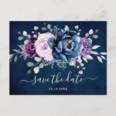 Dusty Blue Paars Navy Lila Blooms Sla de datum op Briefkaart (Voorkant)