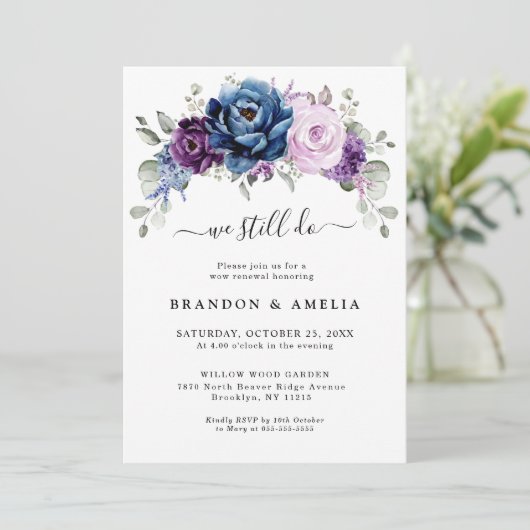 Dusty Blue Paars Navy Lila Blooms We doen nog stee Kaart (Staand voorkant)