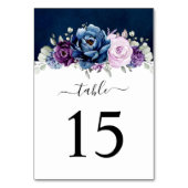Dusty Blue Paars Navy Lila Blooms Weddenlijst Kaart (Achterkant)