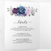 Dusty Blue Paars Navy Lila Blooms Weddenschap Drieluik Aankondiging (Binnenzijde eerst)