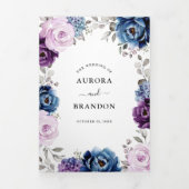 Dusty Blue Paars Navy Lila Blooms Weddenschap Drieluik Aankondiging (Cover)