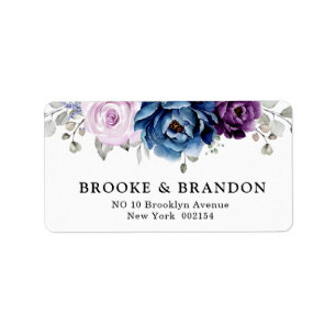 Dusty Blue Paars Navy Lila Blooms Weddenschap Etiket