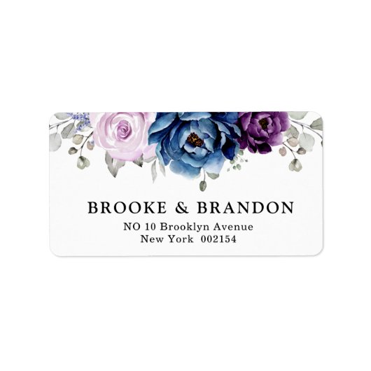 Dusty Blue Paars Navy Lila Blooms Weddenschap Etiket (Voorkant)