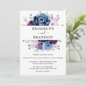 Dusty Blue Paars Navy Lila Blooms Weddenschap Kaart (Staand voorkant)