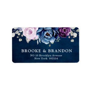 Dusty Blue Paars Navy Lila Blooms Weddenschap Labe Etiket