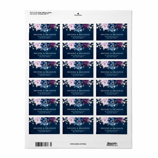 Dusty Blue Paars Navy Lila Blooms Weddenschap Labe Etiket (Full Sheet)