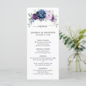 Dusty Blue Paars Navy Lila Blooms Weddenschap Menu (Staand voorkant)