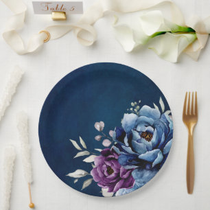 Dusty Blue Paars Navy Lila Blooms Weddenschap Pape Papieren Bordje