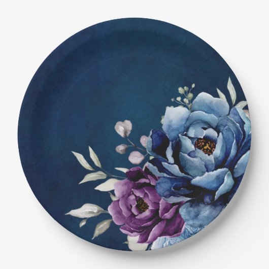 Dusty Blue Paars Navy Lila Blooms Weddenschap Pape Papieren Bordje (Voorkant)