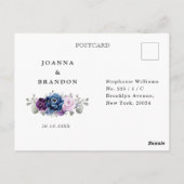 Dusty Blue Paars Navy Lila Blooms Weddenschap RSVP Briefkaart (Achterkant)