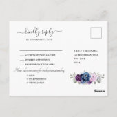 Dusty Blue Paars Navy Lila Blooms Weddenschap RSVP Briefkaart (Achterkant)