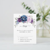 Dusty Blue Paars Navy Lila Blooms Weddenschap RSVP Briefkaart (Staand voorkant)