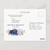 Dusty Blue Paars Navy Lila Blooms Weddenschap RSVP Briefkaart (Achterkant)