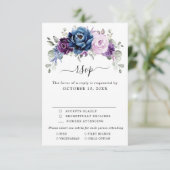 Dusty Blue Paars Navy Lila Blooms Weddenschap RSVP Kaartje (Staand voorkant)